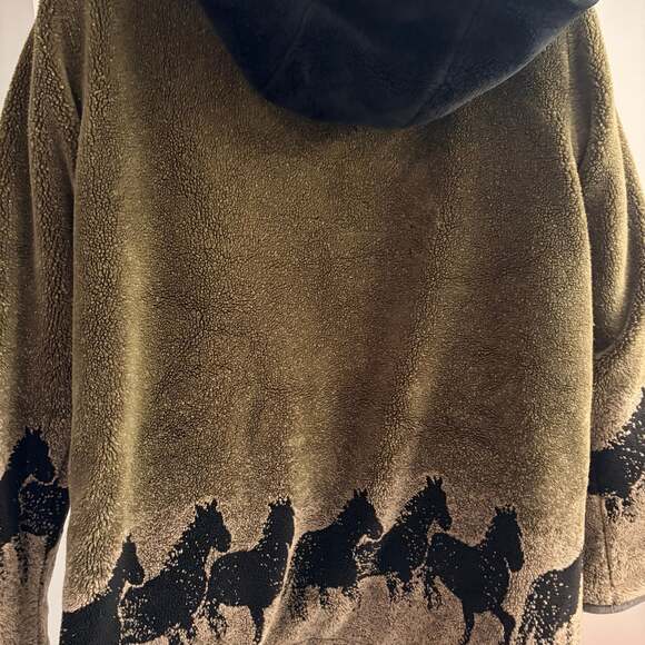 VTG Wild Horses Reversible Hooded Fleece Unique Western Men M Women XL - Picture 5 of 11